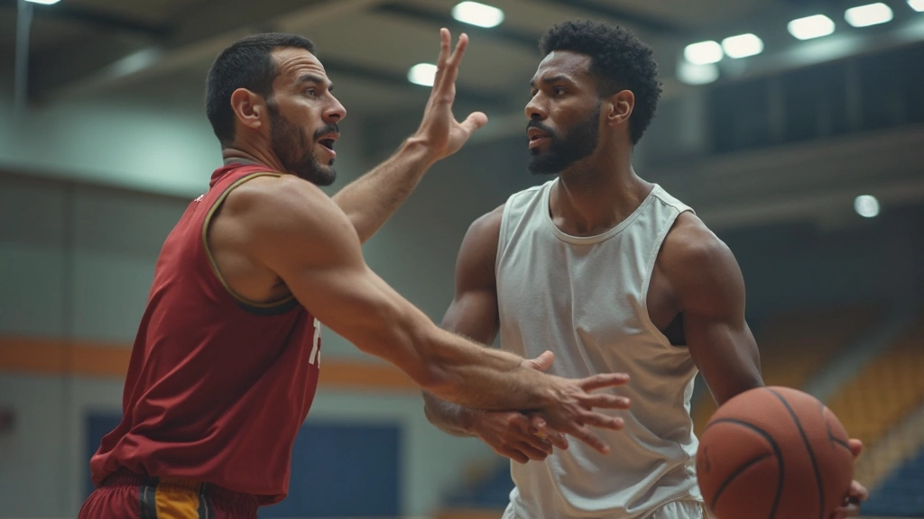 مدرب كرة سلة يعلم لاعباً تقنية التصويب الصحيحة